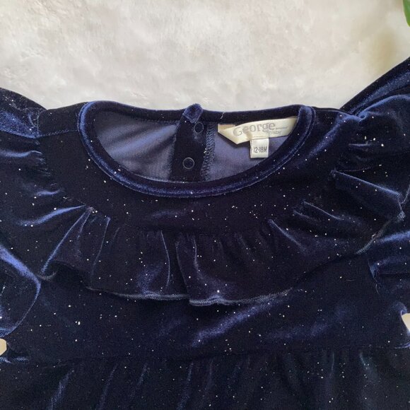 George Baby Toddler Velvet 1-Piece Romper 12-18M | Navy Sparkle Special EUC - Picture 3 of 16